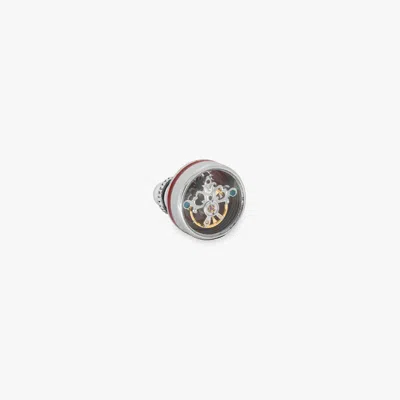 Tateossian Skull Tourbillon Pin In Red Rhodium Plated Silver In Metallic