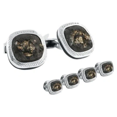 Pre-owned Tateossian Slate Pyrite Stud Set In Sterling Silver In Gray