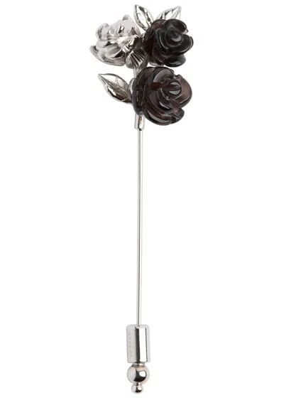 Tateossian Smokey Quartz Rose Tie Pin In Silver