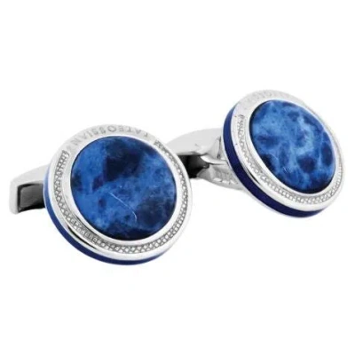 Pre-owned Tateossian Sodalite Signature Round Cufflinks In Sterling Silver In Multi
