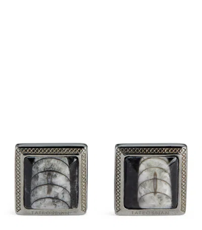 Tateossian Square Engraved Enamel Cufflinks In Silver