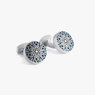 Tateossian Star Weave Cufflinks With Blue Enamel And White Bronze Plated