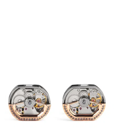Tateossian Sterling Silver And Black Diamond Cufflinks In Gold