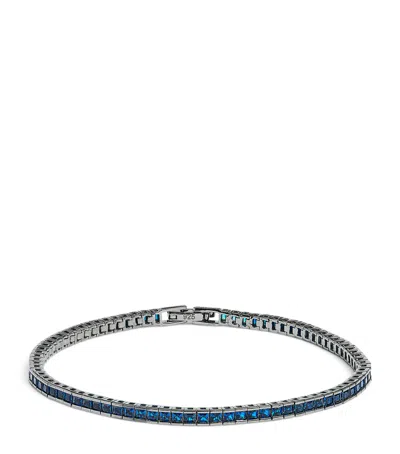 Tateossian Sterling Silver And Blue Spinel Quadro Tennis Bracelet