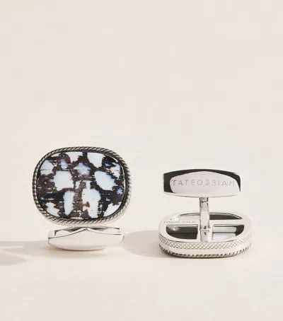 Tateossian Sterling Silver And Fossil Palm Cufflinks In Black