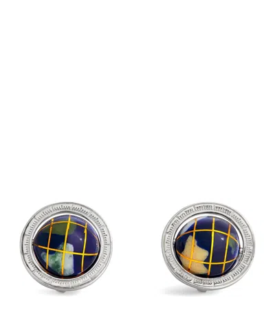 Tateossian Sterling Silver And Lapis Lazuli Globe Cufflinks In Metallic