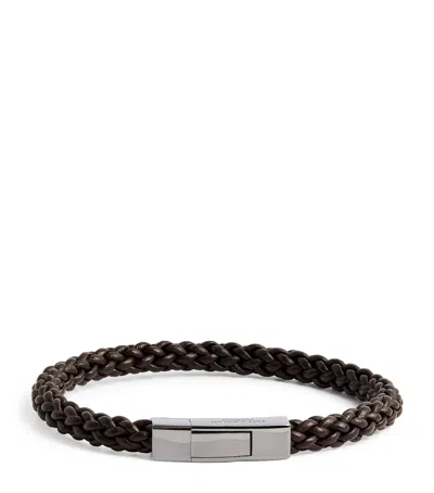 Tateossian Sterling Silver And Leather Macramé Bracelet In Brown