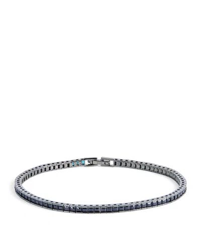 Tateossian Sterling Silver And Nano Stones Quadro Tennis Bracelet In Black