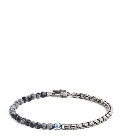 Tateossian Sterling Silver And Obsidian Sennit Box Evil Eye Bracelet In Black