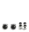 Tateossian Sterling Silver And Onyx Herringbone Cufflinks And Studs Set In Blue