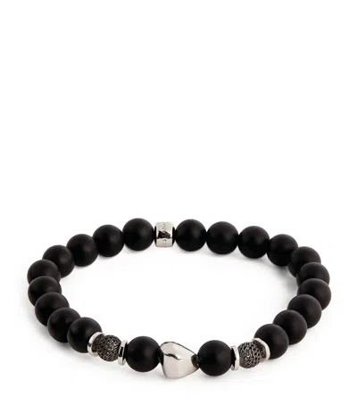 Tateossian Sterling Silver Beaded Bracelet In Black