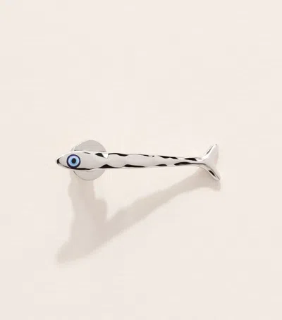 Tateossian Sterling Silver Feng Shui Fish Brooch In Metallic