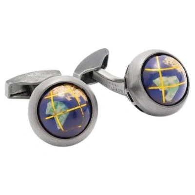 Pre-owned Tateossian Sterling Silver Globe Revolve Cufflinks With Lapis In Multi