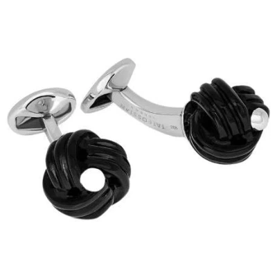 Pre-owned Tateossian Sterling Silver Knot Cufflinks With Onyx In Black