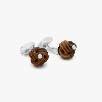 Tateossian Sterling Silver Knot Cufflinks With Tiger Eye In Brown