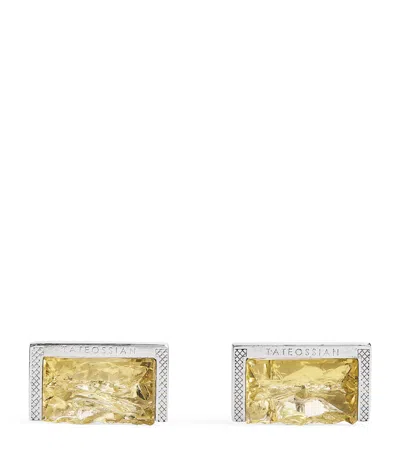 Tateossian Sterling Silver Lemon Quartz Cufflinks In Yellow