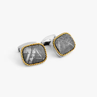 Tateossian Sterling Silver Meteorite Cufflinks With 18k Yellow Gold (limited Edition) In Multi