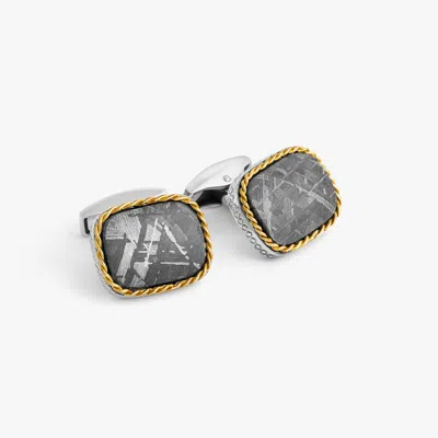 Pre-owned Tateossian Sterling Silver Meteorite Cufflinks With 18k Yellow Gold (limited Edition)