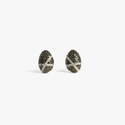 Tateossian Sterling Silver Pebble Black Diamond Stud Earrings With White Diamonds