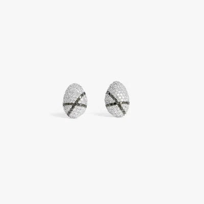 Tateossian Sterling Silver Pebble White Diamond Stud Earrings With Black Diamonds In Metallic