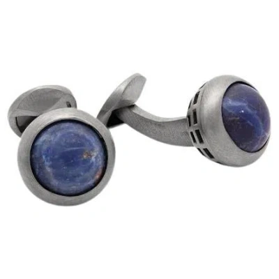 Pre-owned Tateossian Sterling Silver Revolve Cufflinks With Lapis In Multi