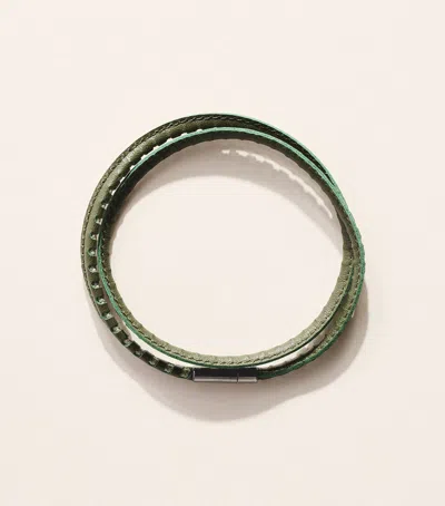 Tateossian Sterling Silver-leather Double-wrap Bracelet In Green