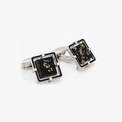 Tateossian Suspended Slate Pyrite Cufflinks In Sterling Silver | Limited Edition In Metallic