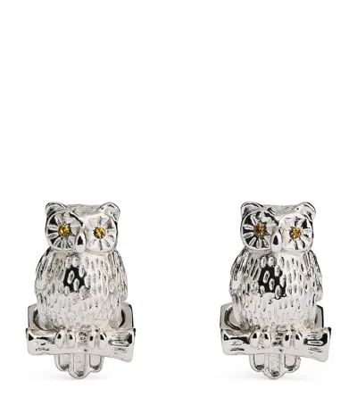 Tateossian Swarovski Crystal-detail Thompson Owl Cufflinks In Metallic