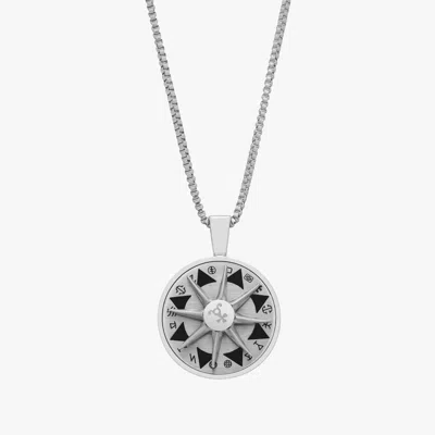 Tateossian Talismanic Amulet Necklace In Stainless Steel Brushed And Polished In Metallic
