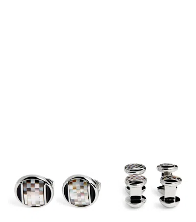 Tateossian Thompson Mother-of-pearl Cufflinks And Studs Set In Silver