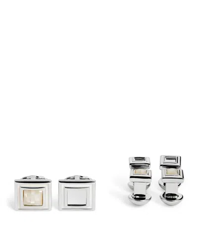 Tateossian Thompson Mother-of-pearl Mosaic Cufflinks And Studs Set In Silver