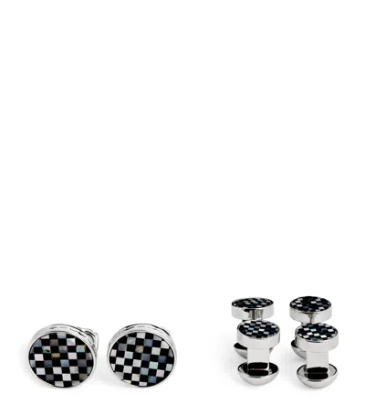 Tateossian Thompson Onyx Checkerboard Cufflinks And Studs Set In Metallic