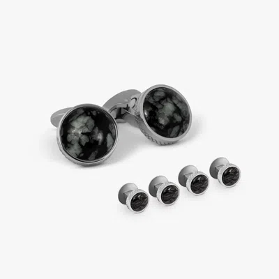 Tateossian Titanium Classic Cufflinks & Dress Shirt Studs In Black Line Stone