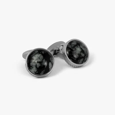 Tateossian Titanium Classic Cufflinks In Black Line Stone