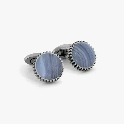 Tateossian Titanium Classic Cufflinks In Blue Lace Agate