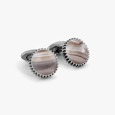 Tateossian Titanium Classic Cufflinks In Botswana Agate