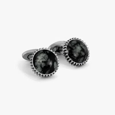 Tateossian Titanium Classic Cufflinks In Line Stone In Black