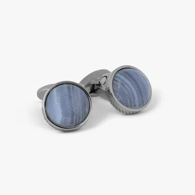 Tateossian Titanium Classic Cufflinks With Blue Lace Agate