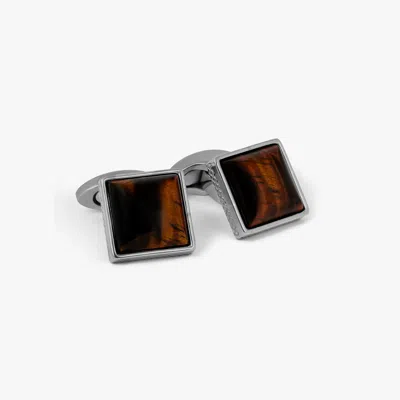 Tateossian Titanium Classic Cufflinks With Red Tiger Eye In Brown