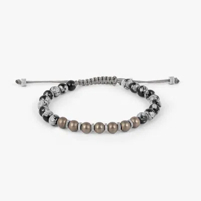 Tateossian Titanium Macrame Bracelet With Black Snowflake Obsidian - M - L In Grey