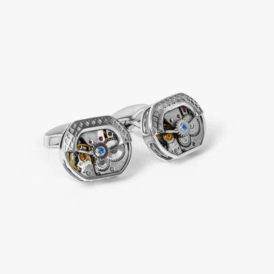 Tateossian Tonneau Skeleton Cufflinks In Rhodium Plated Silver (limited Edition)