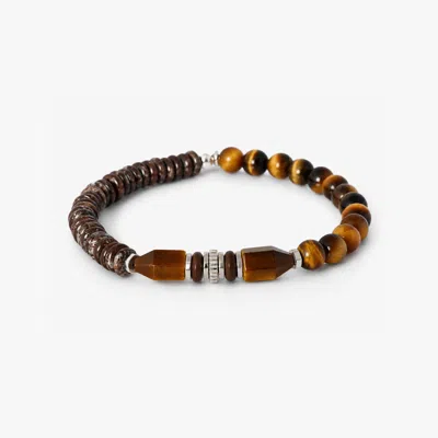 Tateossian Totem Disc Bead Bracelet In Tiger Eye With Sterling Silver - M