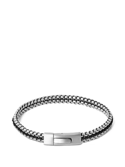 Tateossian Tris Button Woven-detail Box-chain Bracelet In Silver