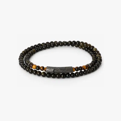 Tateossian Tubo Graffiato Double Wrap Beaded Bracelet In Tiger Eye & Gold Obsidian | Limited Edition - L
