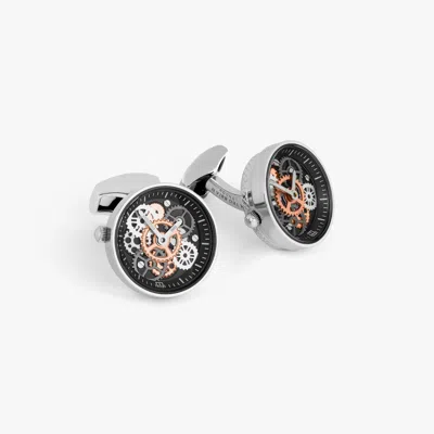 Tateossian Vintage Gear Watch Cufflinks In Silver With Rhodium Plated Steel In Metallic
