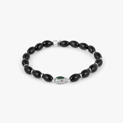 Tateossian Viper Bracelet In Rhodium Plated Silver And Black Agate