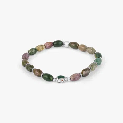 Tateossian Viper Bracelet In Rhodium Plated Silver And Indian Jasper - M In Green