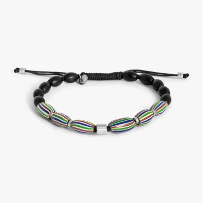 Tateossian Watermelon Chevron Macrame Bracelet In Black Agate (limited Edition)