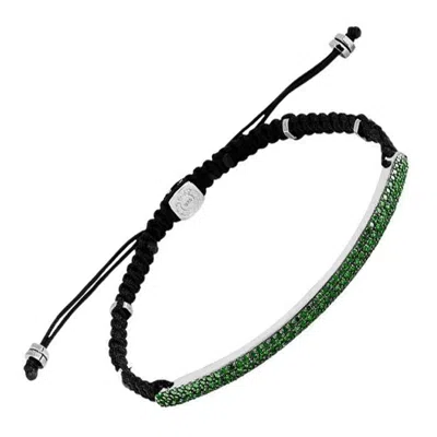 Pre-owned Tateossian Windsor Bracelet With 139 Emeralds In Macramé And Sterling Silver, Size S In Multi