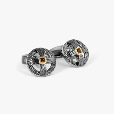 Tateossian Yerevan Heritage Cufflinks In Oxidised Sterling Silver (limited Edition) In Red